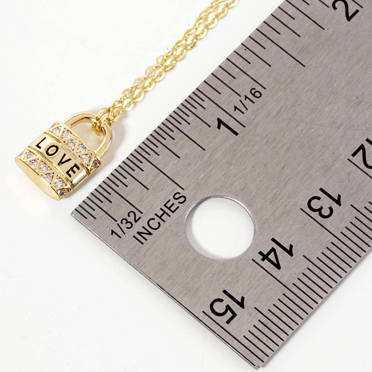 Love Engraved Padlock Pendant 18K-Gold-Dipped Necklace