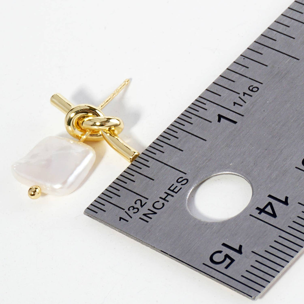 Square Freshwater Pearl Drop Love Knot Post Earrings