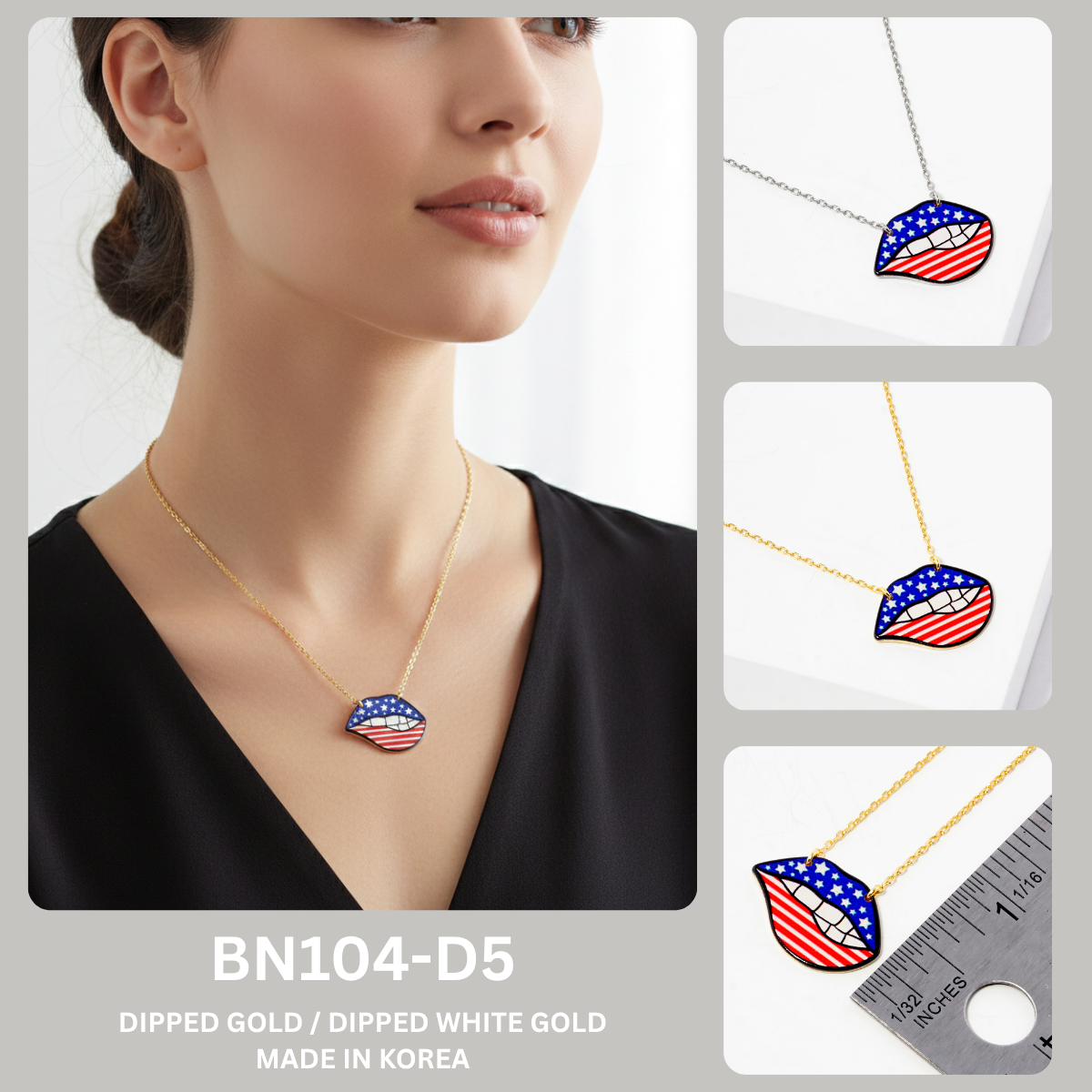 Fourth of July American Flag Lip Pendant Necklace