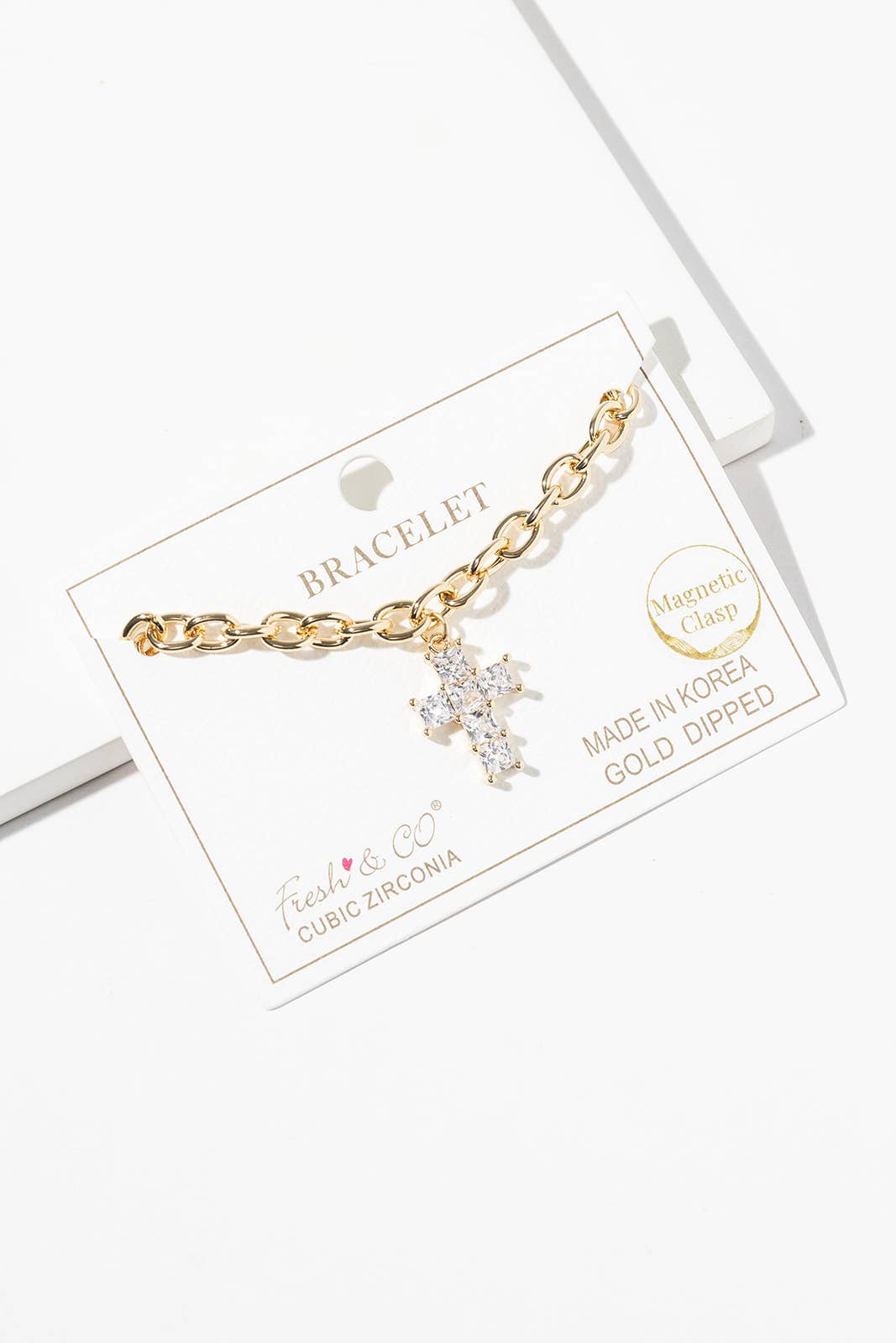 Sparkling CZ Cross Charm Bracelet with Magnetic Clasp