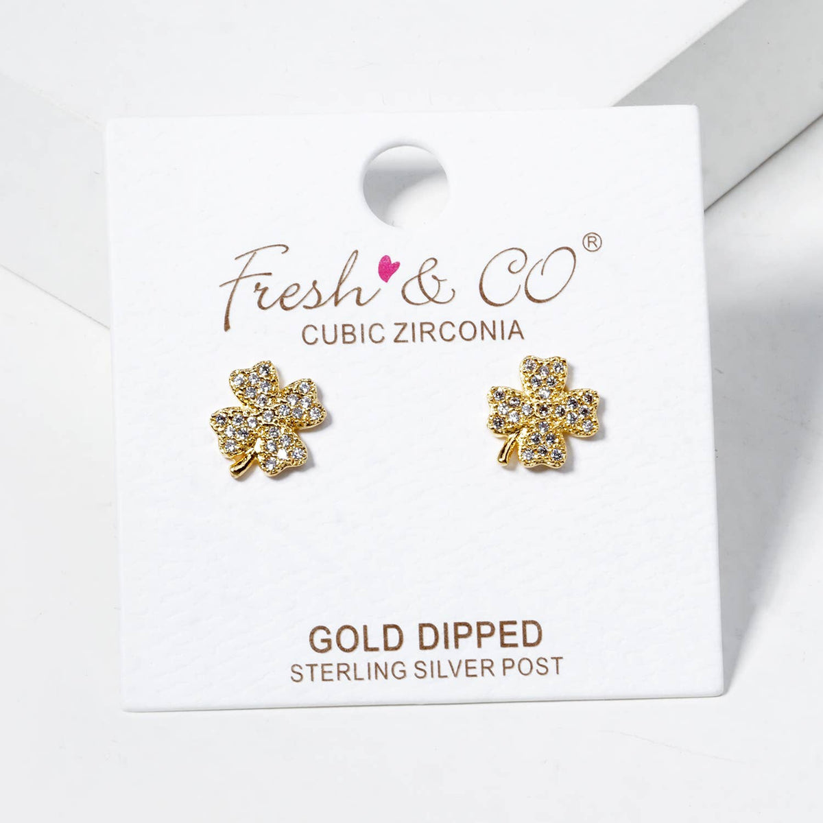 18K Gold Dipped CZ Pave Clover Stud Earrings
