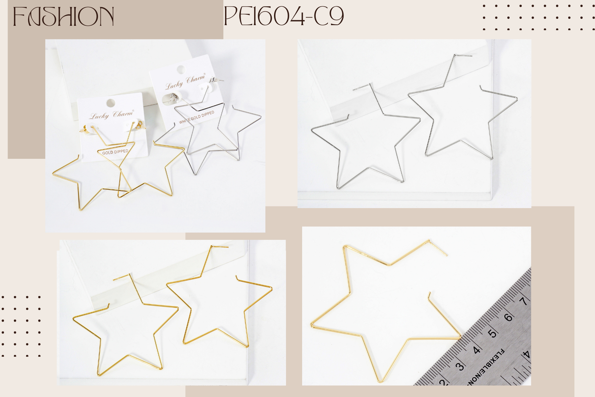 Polished Brass Delicate Star-Shaped 65mm Hoop Earrings