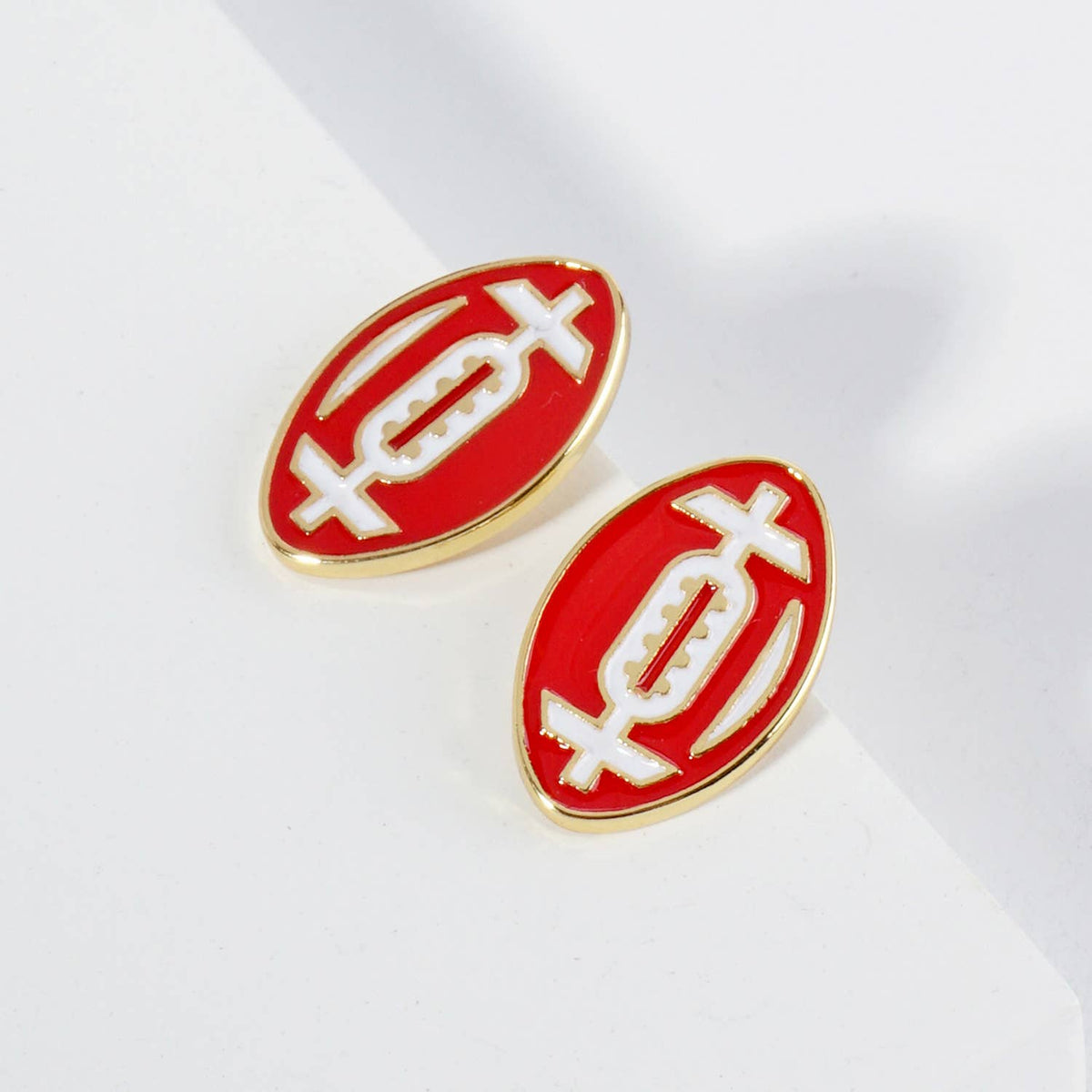 18K GOLD DIPPED ENAMEL FOOTBALL BALL GAME DAY STUD EARRINGS