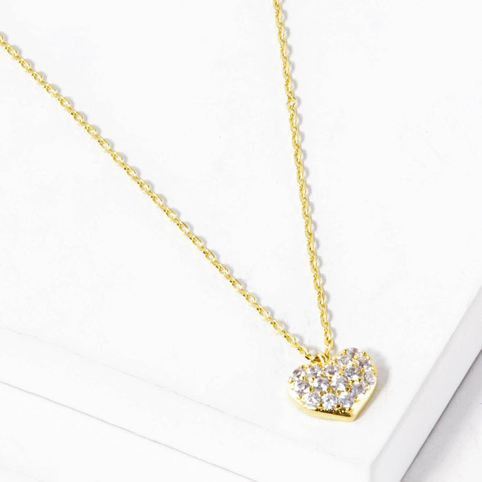 18K Gold Dipped CZ Pave 6mm Heart Pendant Necklace