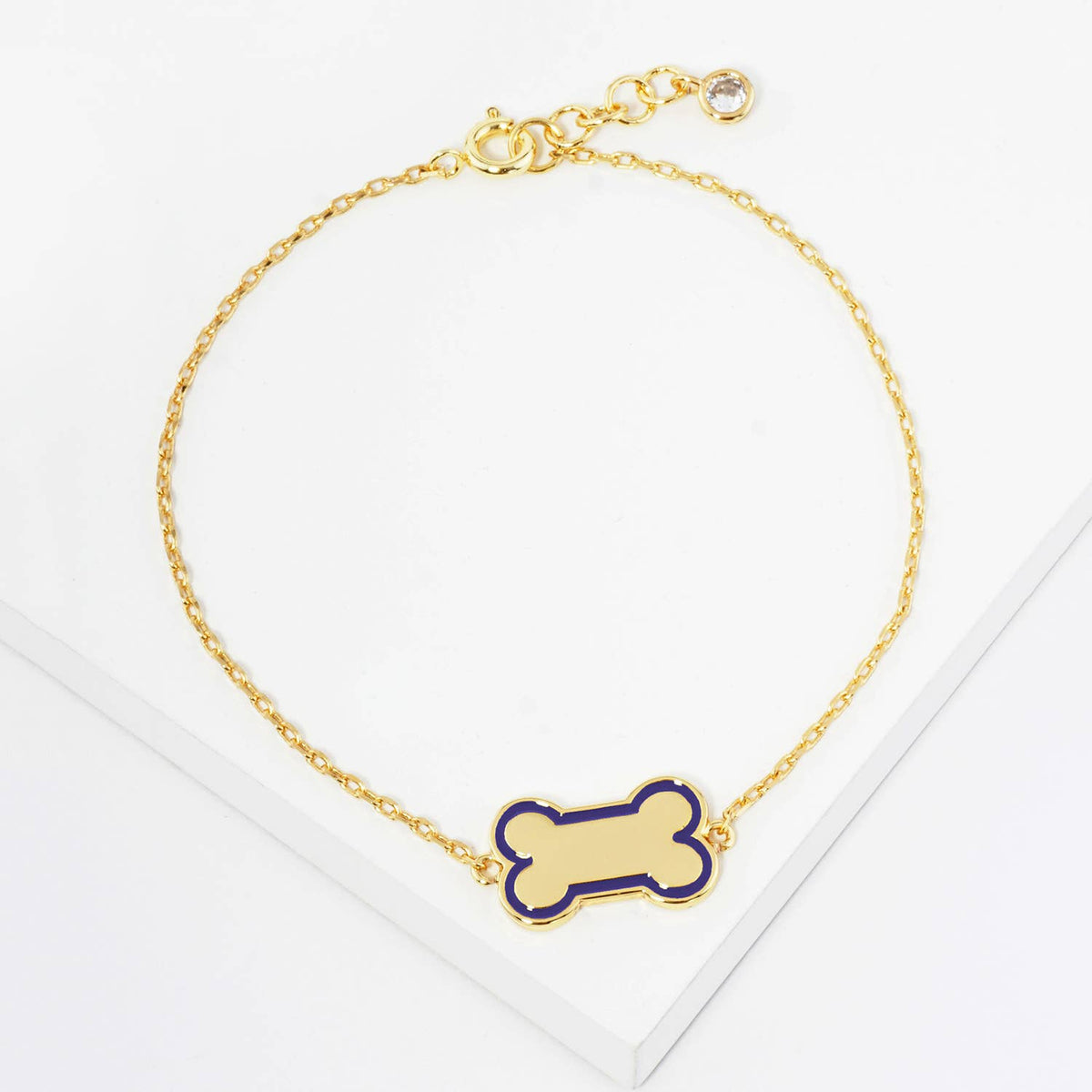 Gold Dipped Enamel Dog Bone Charm Bracelet