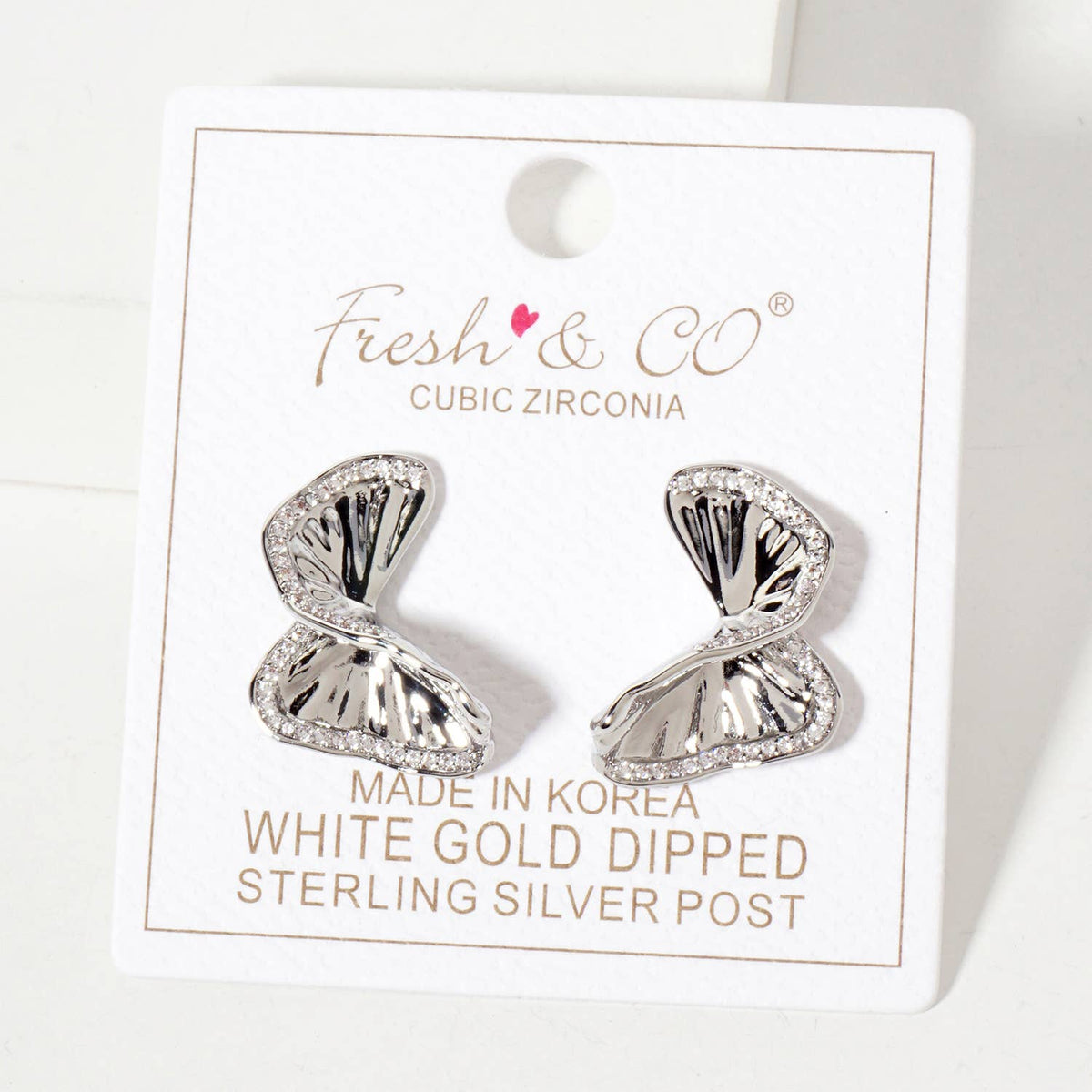 Crinkled-Texture Organic Butterfly-Shaped Post Earrings