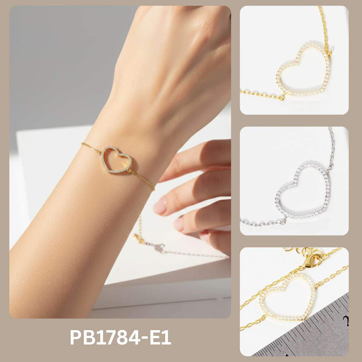 Minimalist Pavé Open-Heart Charm Bracelet