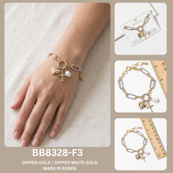 Two-Tone Dipped Gold & White Gold Charm Bracelet