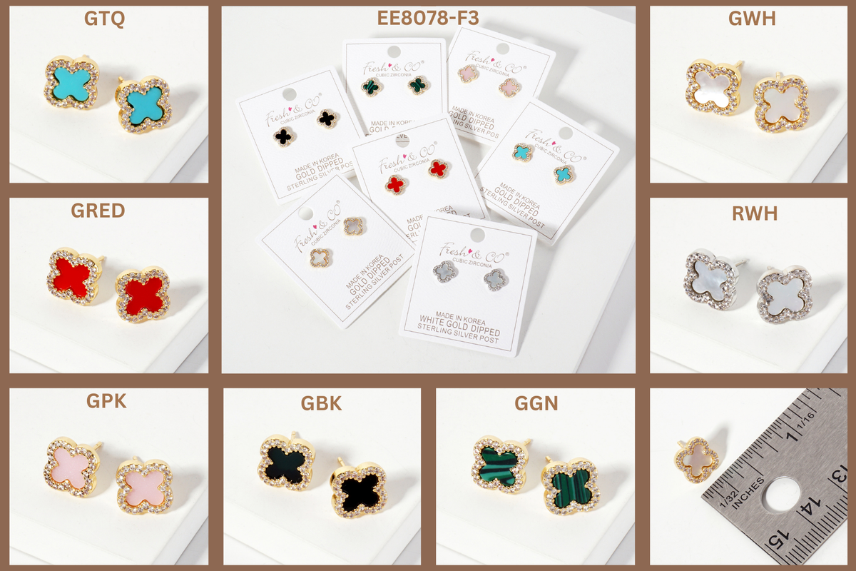 Pave-Set Cubic-Zirconia 11mm Quatrefoil Stud Earrings