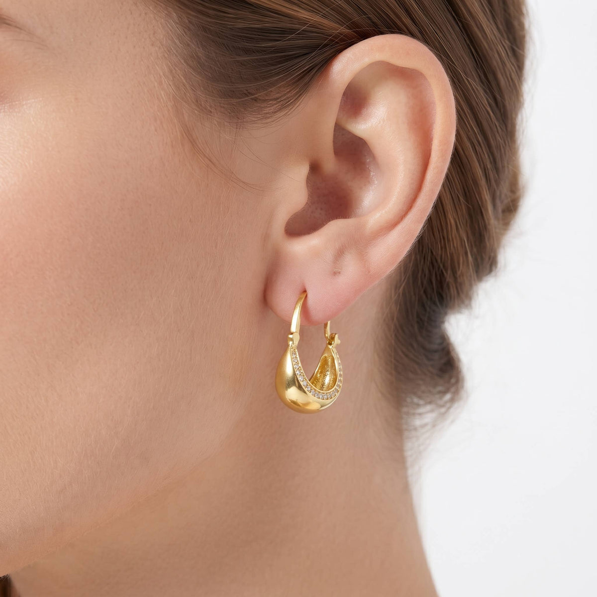 Minimalist Pave Inset Dome Huggie Hoop Earrings