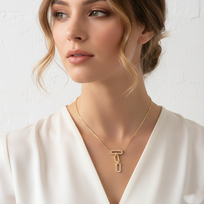 Pavé Crystal Interlocking Paperclip Link Pendant Necklace