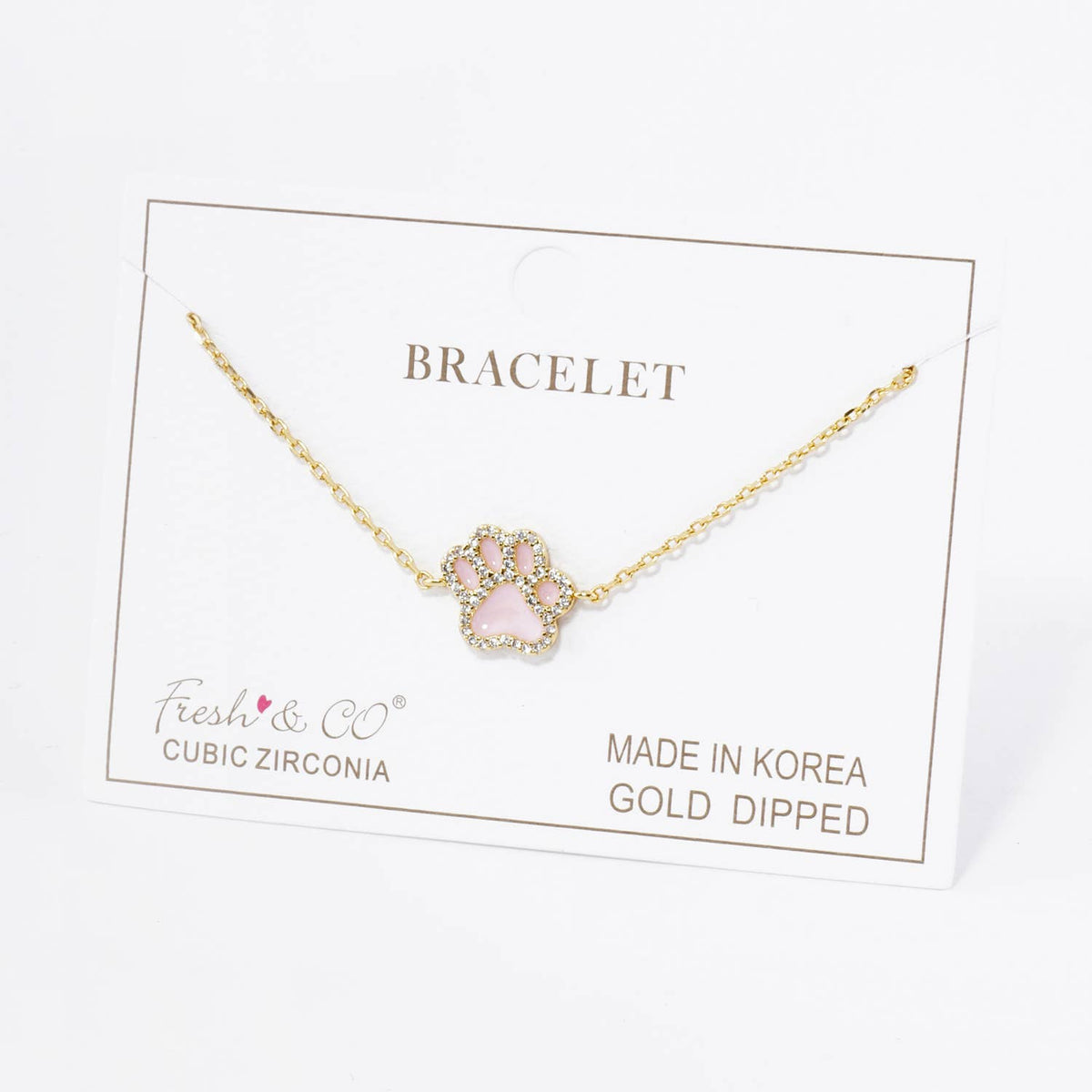 Colorful Paw Print Gold-Dipped Bracelet with Cubic Zirconia