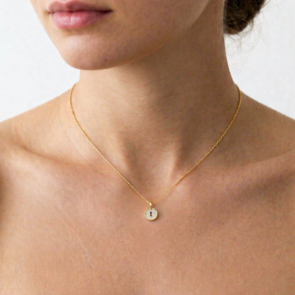 Secret Keyhole Pave Disc Necklace