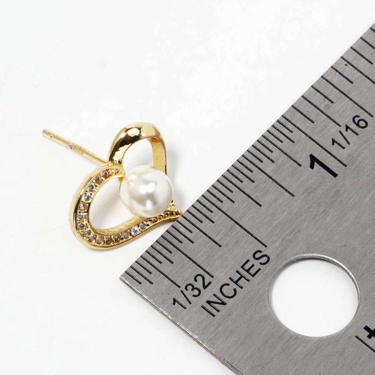Cubic Zirconia Pave Open Heart Pearl Stud Earrings