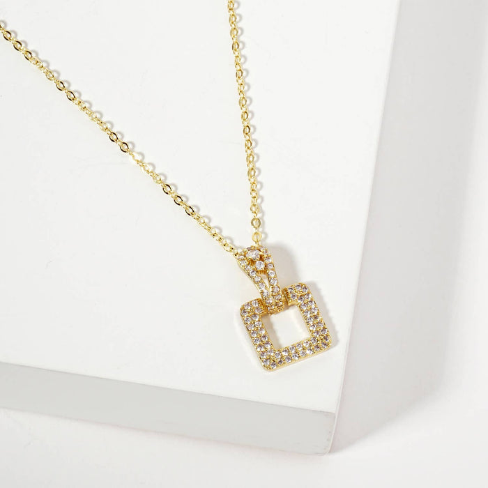 Square Door-Knocker Pendant 18K-Gold-Dipped Brass Necklace
