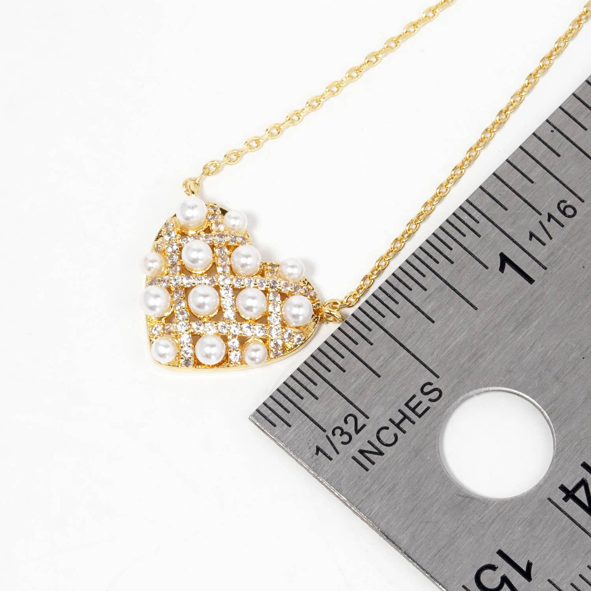 Dainty Pearl & Pavé Lattice Heart Pendant Necklace