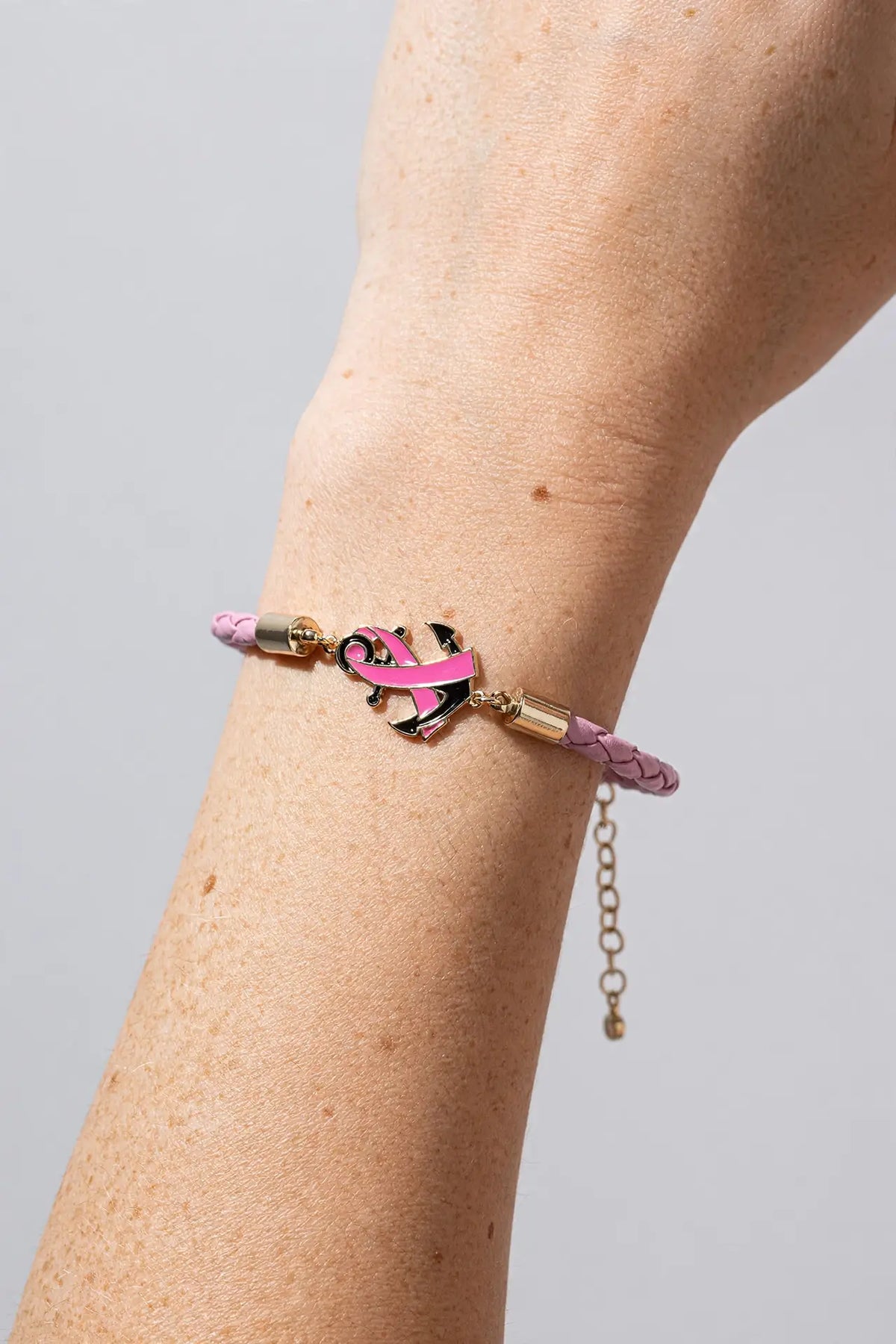 Pink Ribbon Anchor Bracelet – Gold-Dipped Braided Charm
