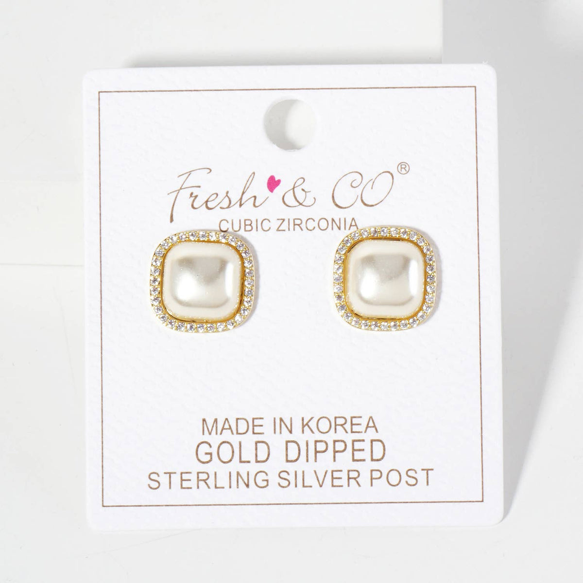Square-Shaped Pearl with Pave-Set Stud Earrings