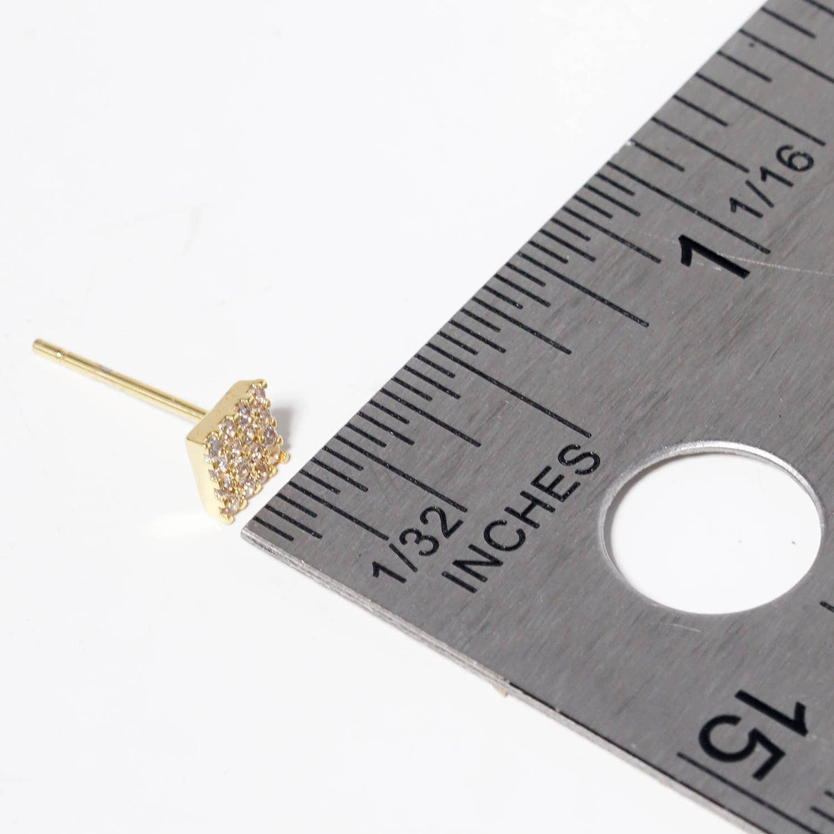 18K Gold Dipped CZ Pave Square Post Stud Earrings