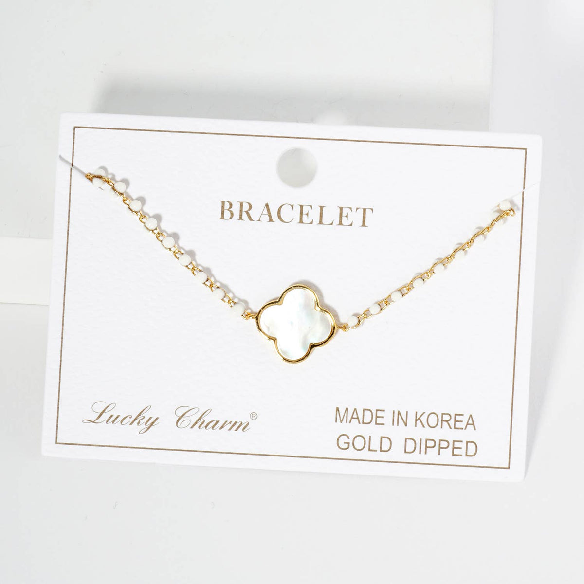 Four-Leaf Clover Mother of Pearl & Beaded Rosary Bracelet