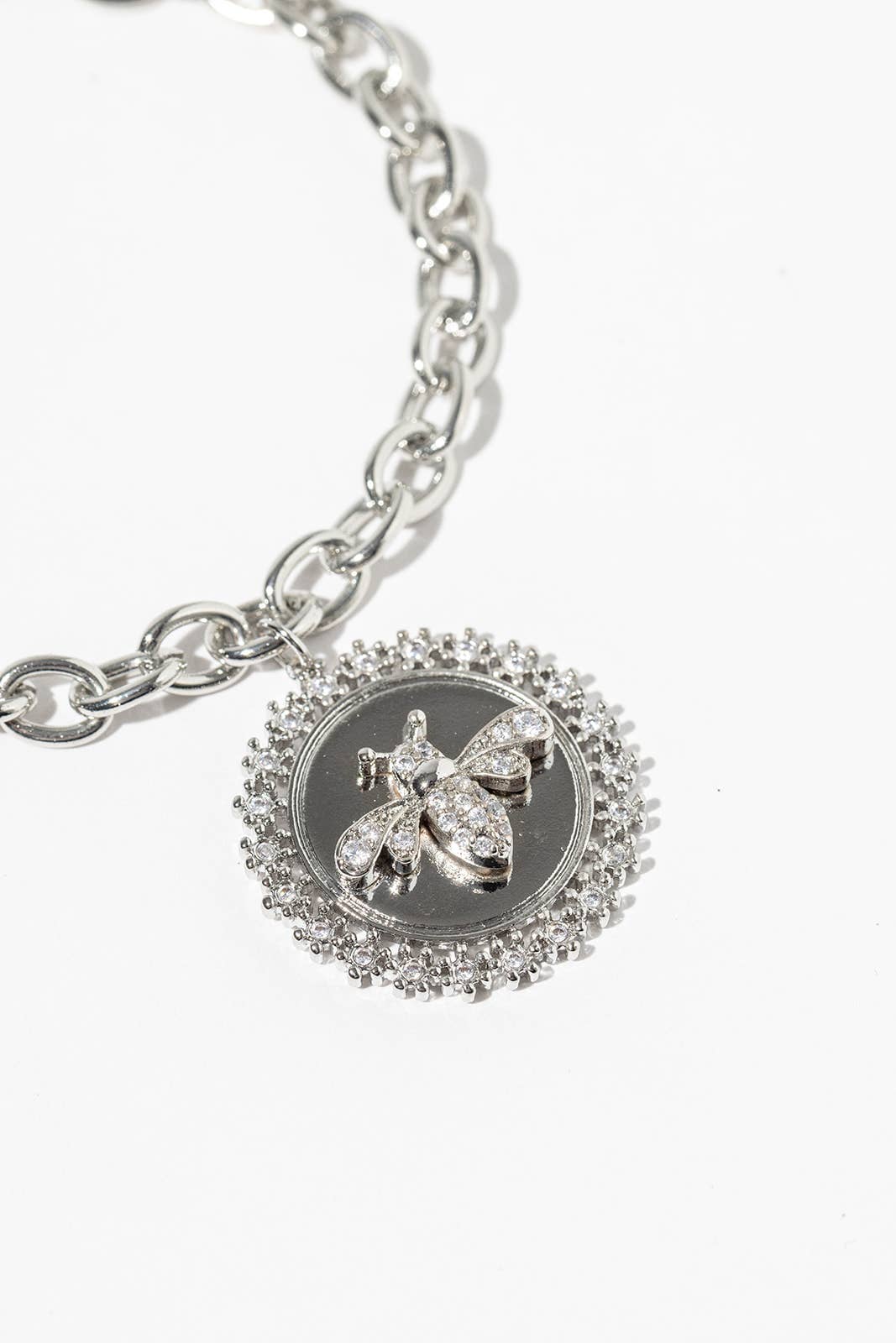 Elegant Pave Crystal Bee Coin Charm Bracelet
