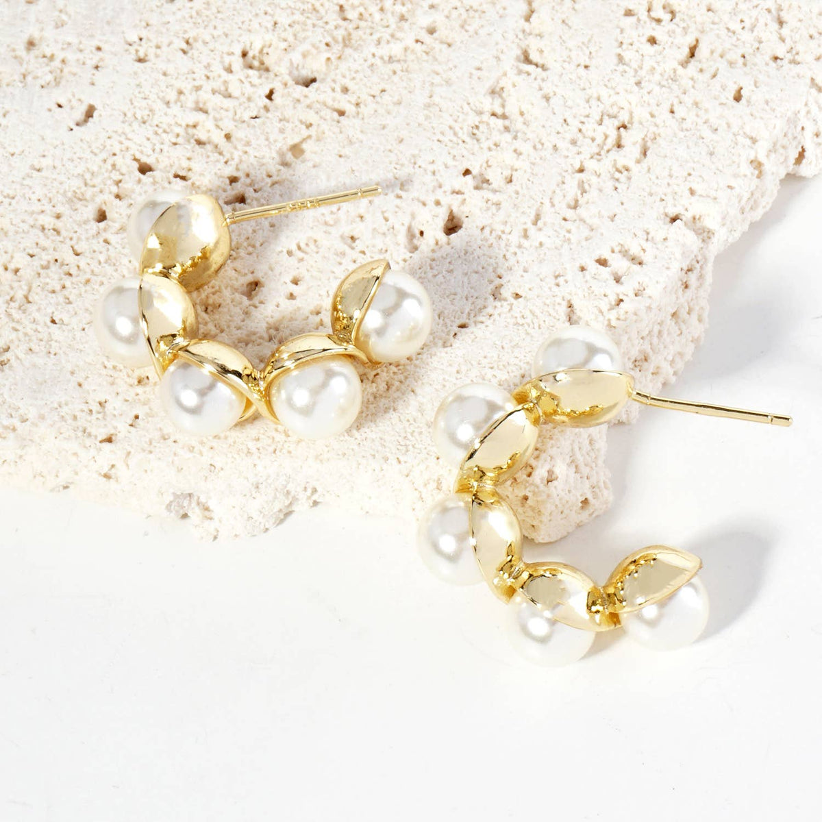 18K Gold Dipped 20mm Pearl Beaded Hoop Earrings