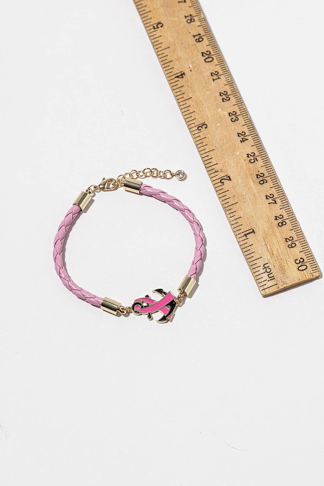 Pink Ribbon Anchor Bracelet – Gold-Dipped Braided Charm