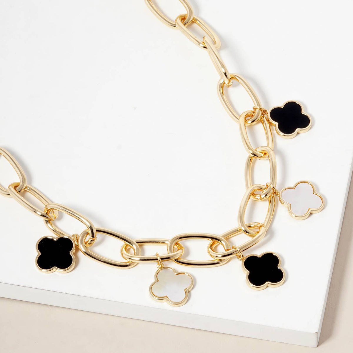 Clover Charm Chunky Link Chain Necklace