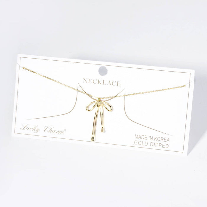 RIBBON BOW PENDANT NECKLACE / 18K GOLD DIPPED BRASS
