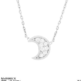 Pave Cubic Zirconia Crescent Moon Pendant Necklace