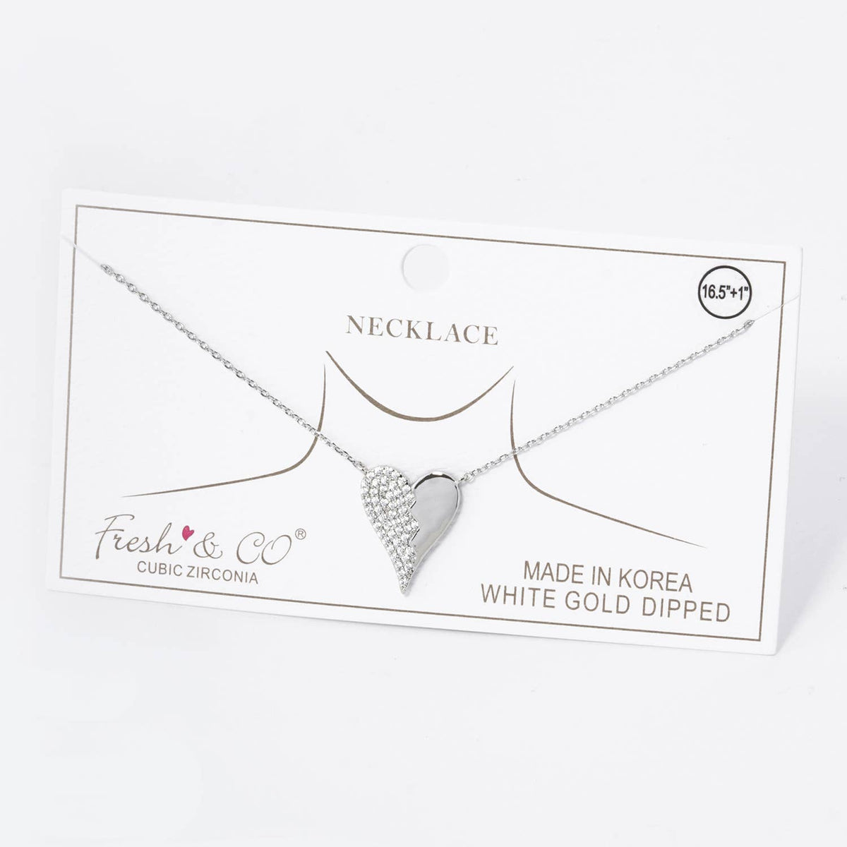Heart Pendant Necklace / Half Cubic Zirconia Pave / 18K Gold