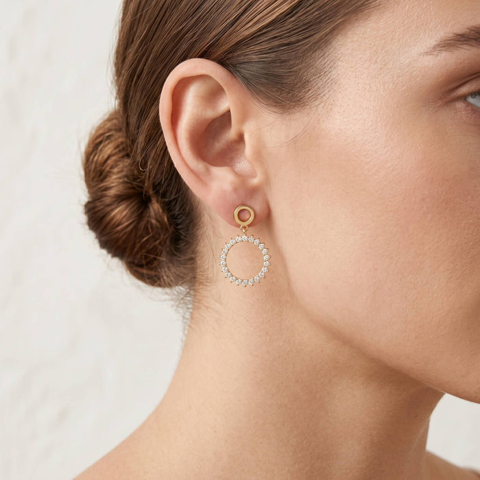 Dainty Pave Circle Drop Earrings