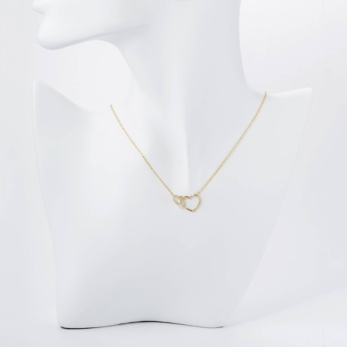 Two Interlocking Hearts Pendant Necklace / 18K Gold Dipped