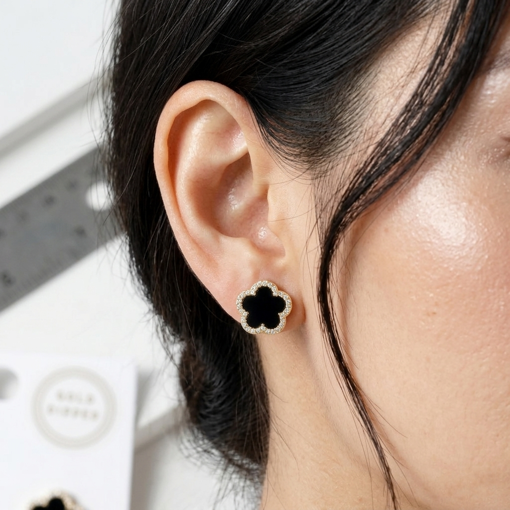 Dainty Clover Pave Cubic Zirconia Stud Earrings