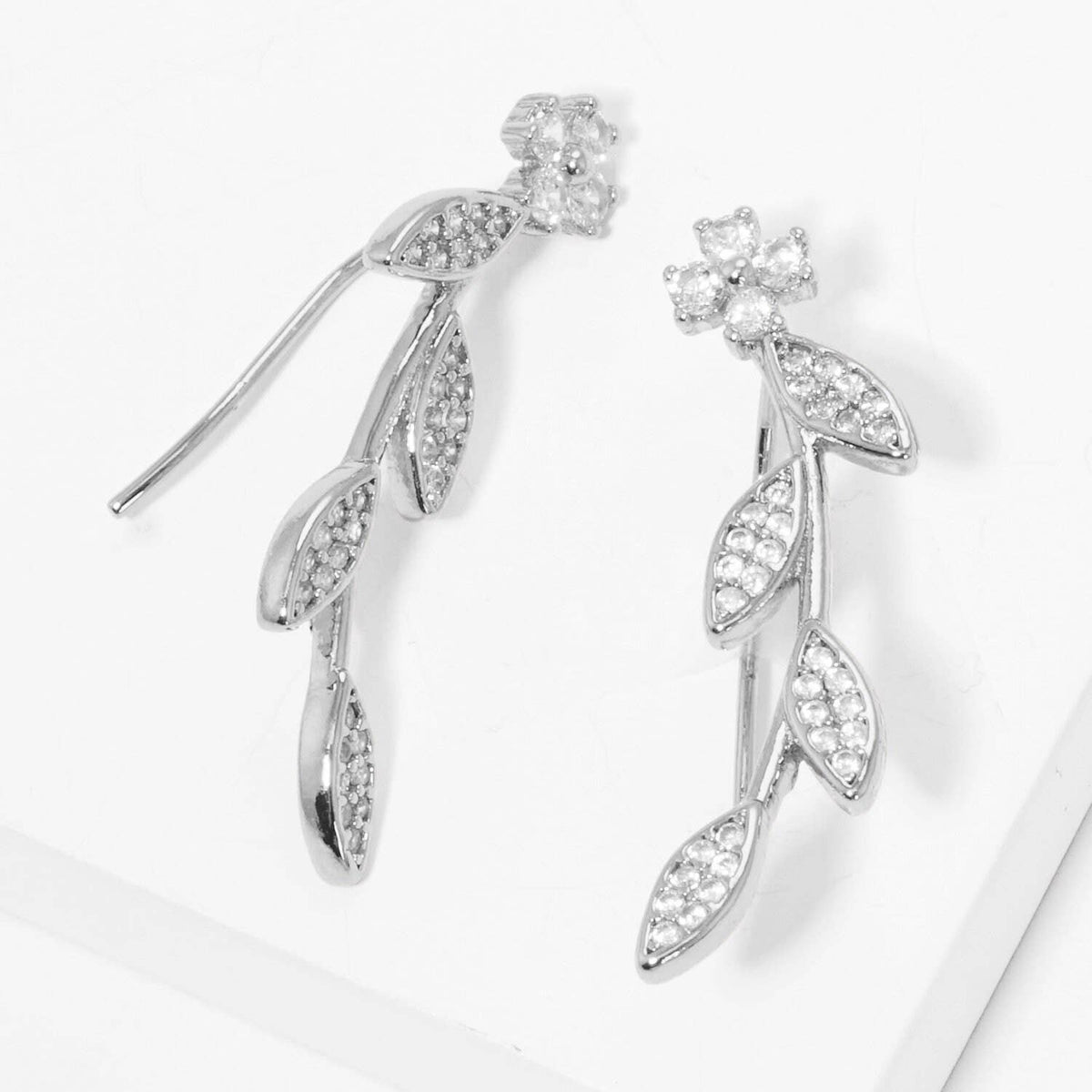 Gold Daisy Leaf Ear Climber Earrings