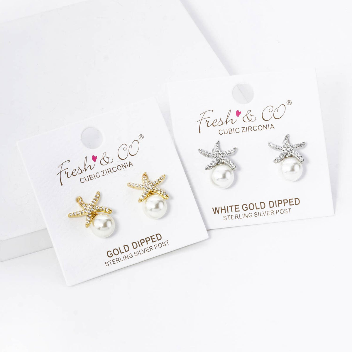 SEA STARS STARFISH 8MM PEARL STUD EARRINGS