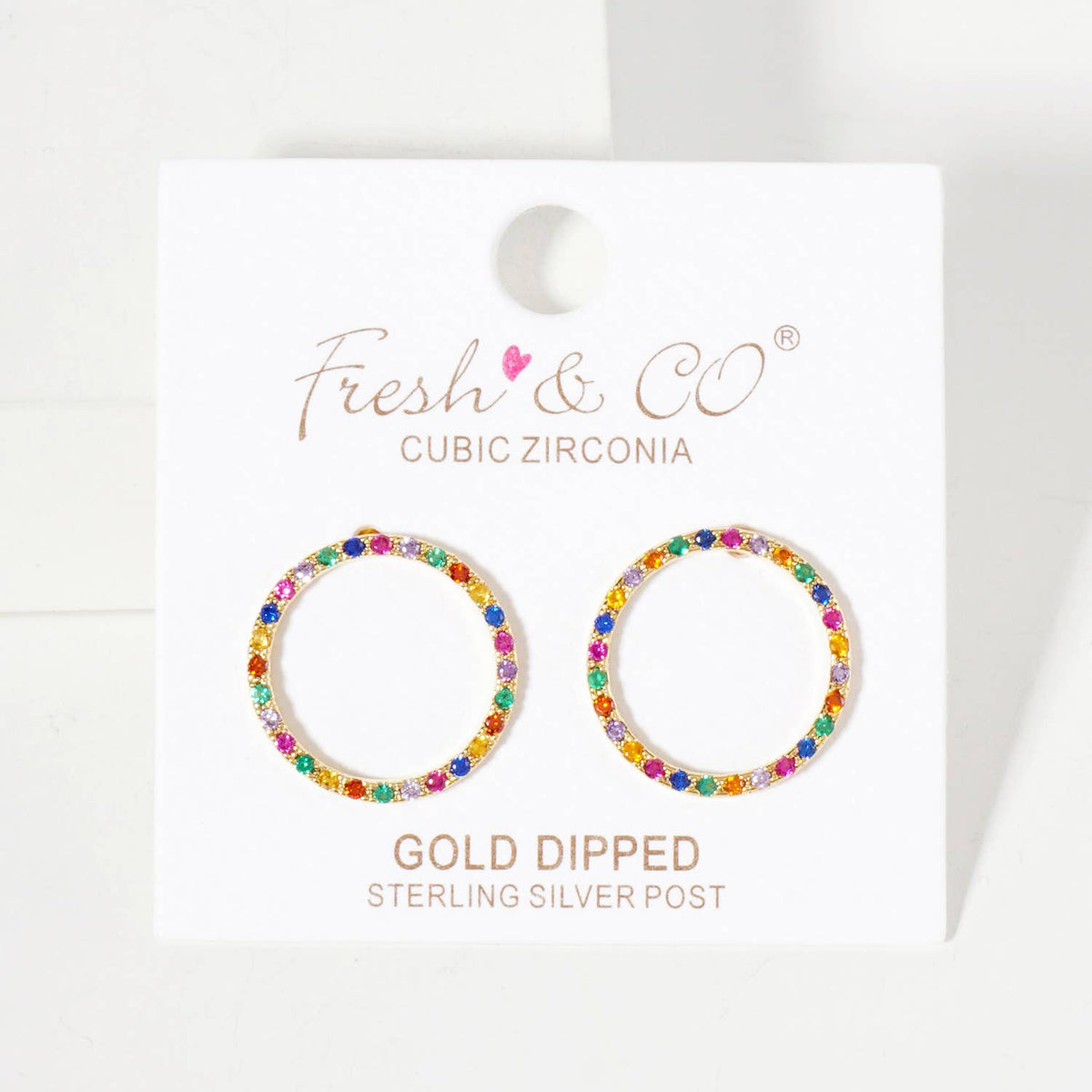 Pave-Set Delicate Circle 18K-Gold-Dipped Brass Stud Earrings