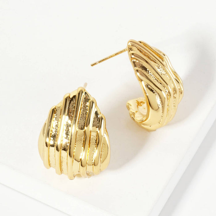 Polished Brass Lined Soft-Curve Teardrop Post Earrings