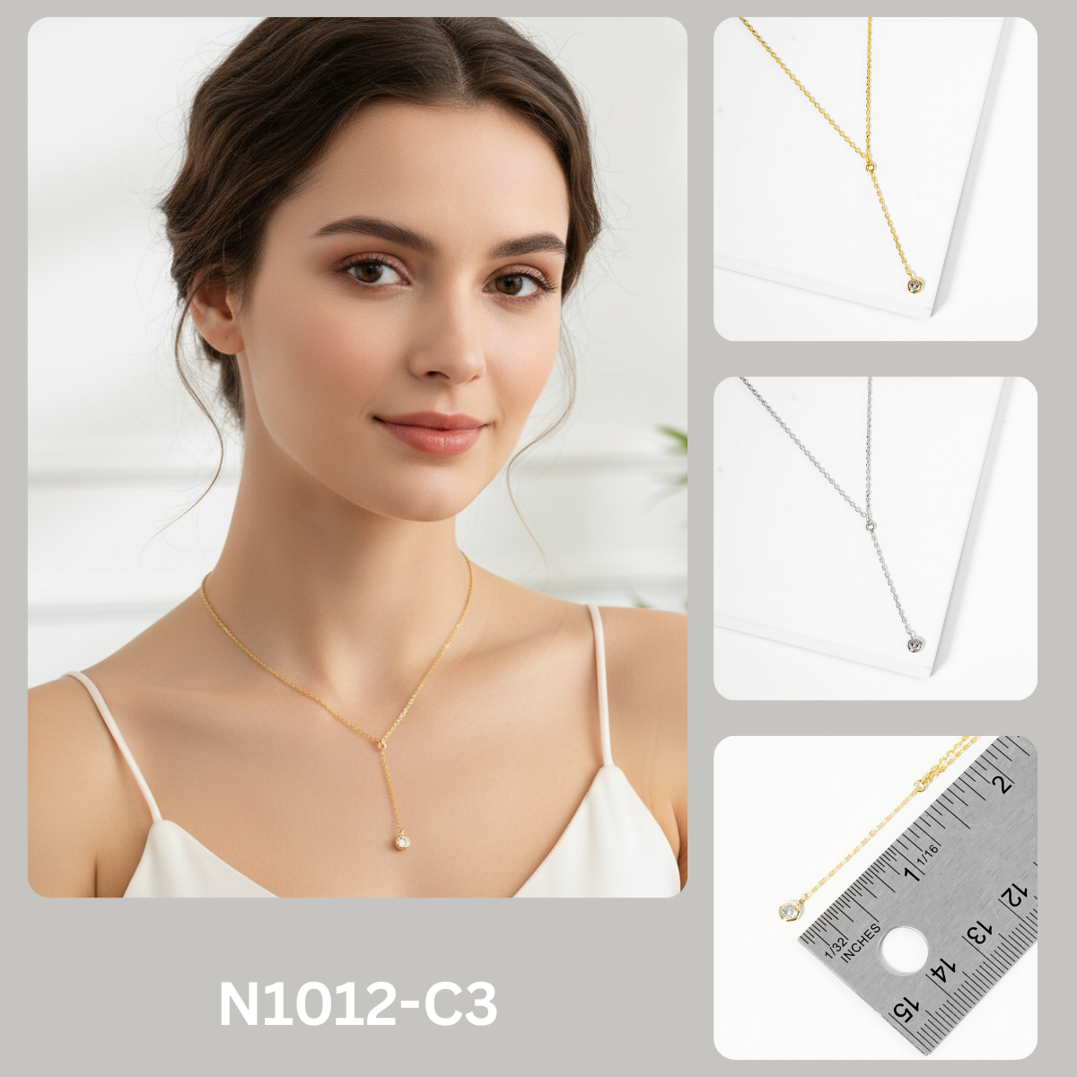 14K Gold Plated Dainty CZ Drop Lariat Necklace