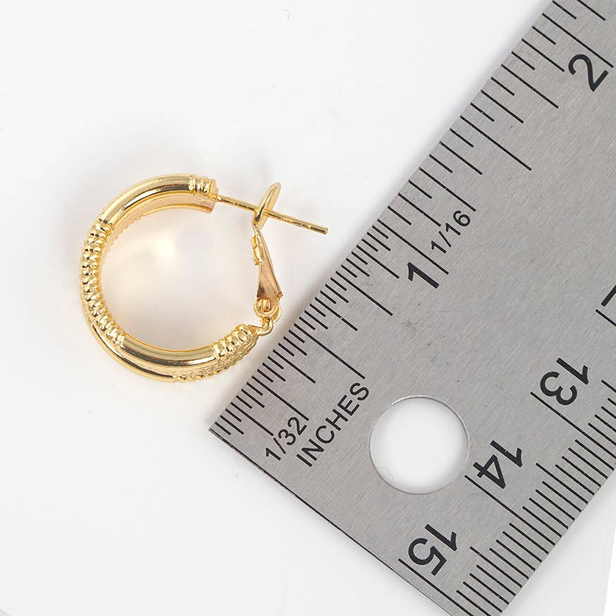 Gold Plated Textured Tubogas Hoop Earrings