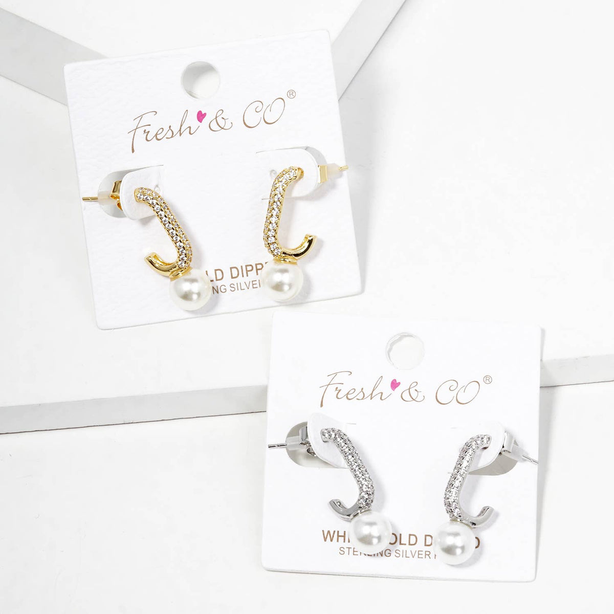 Cubic Zirconia Pave and Pearl Drop Hoop Earrings
