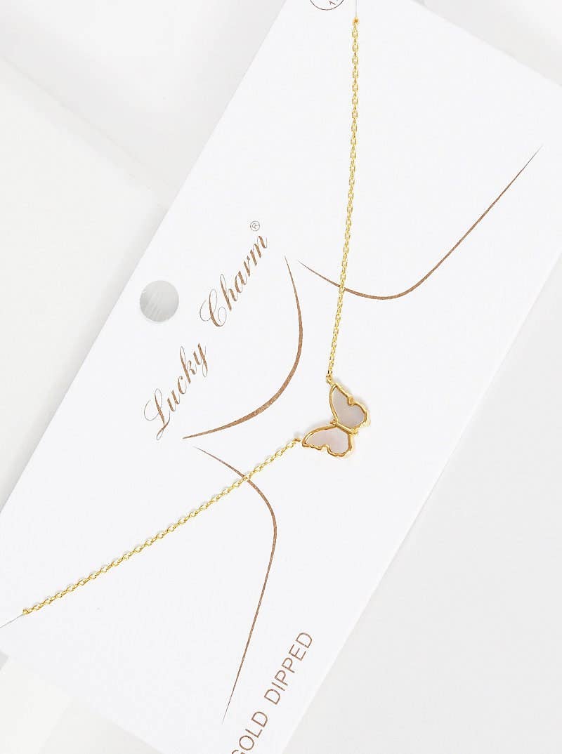 White Shelled Dainty Butterfly Necklace