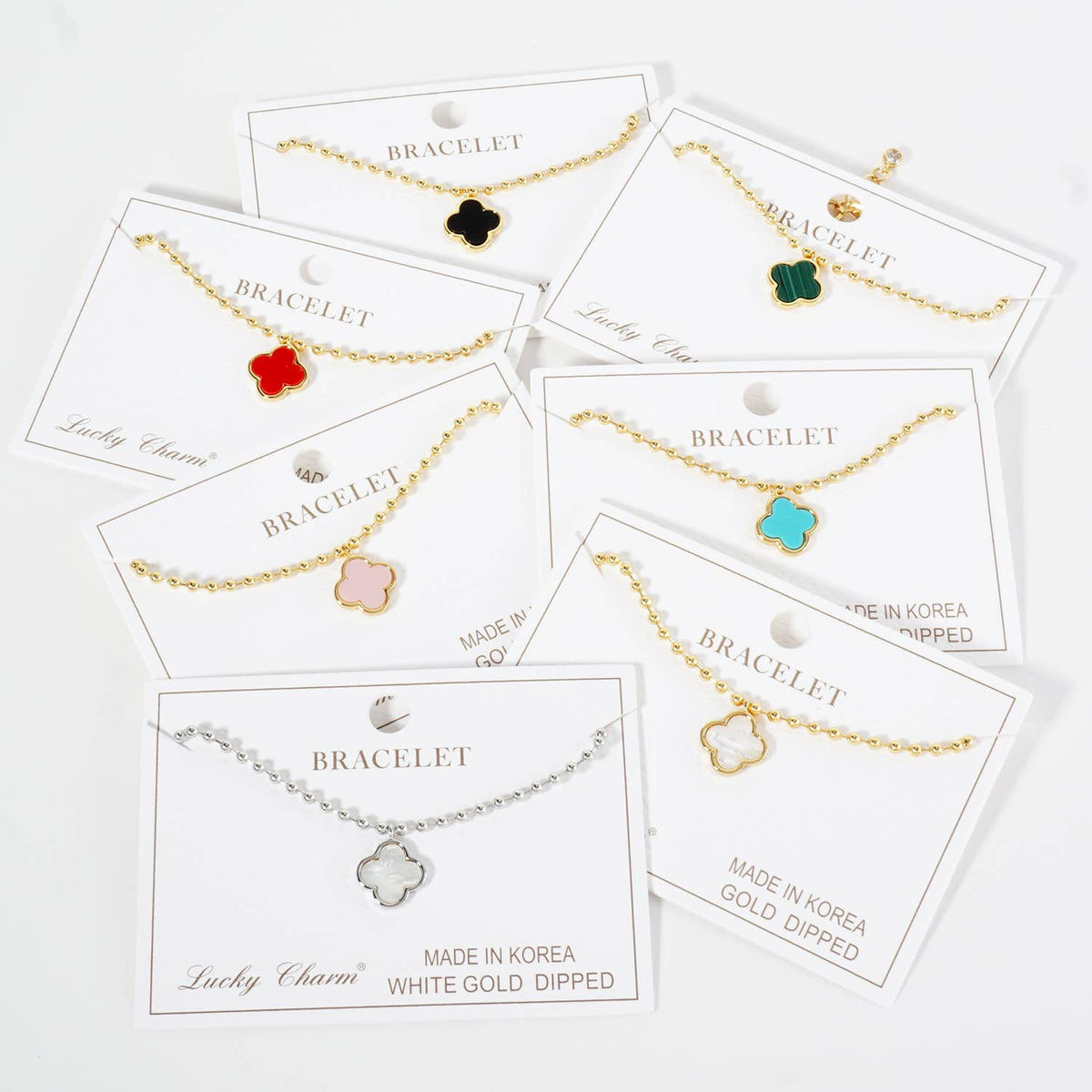 Minimalist Beaded Clover Charm Bracelet
