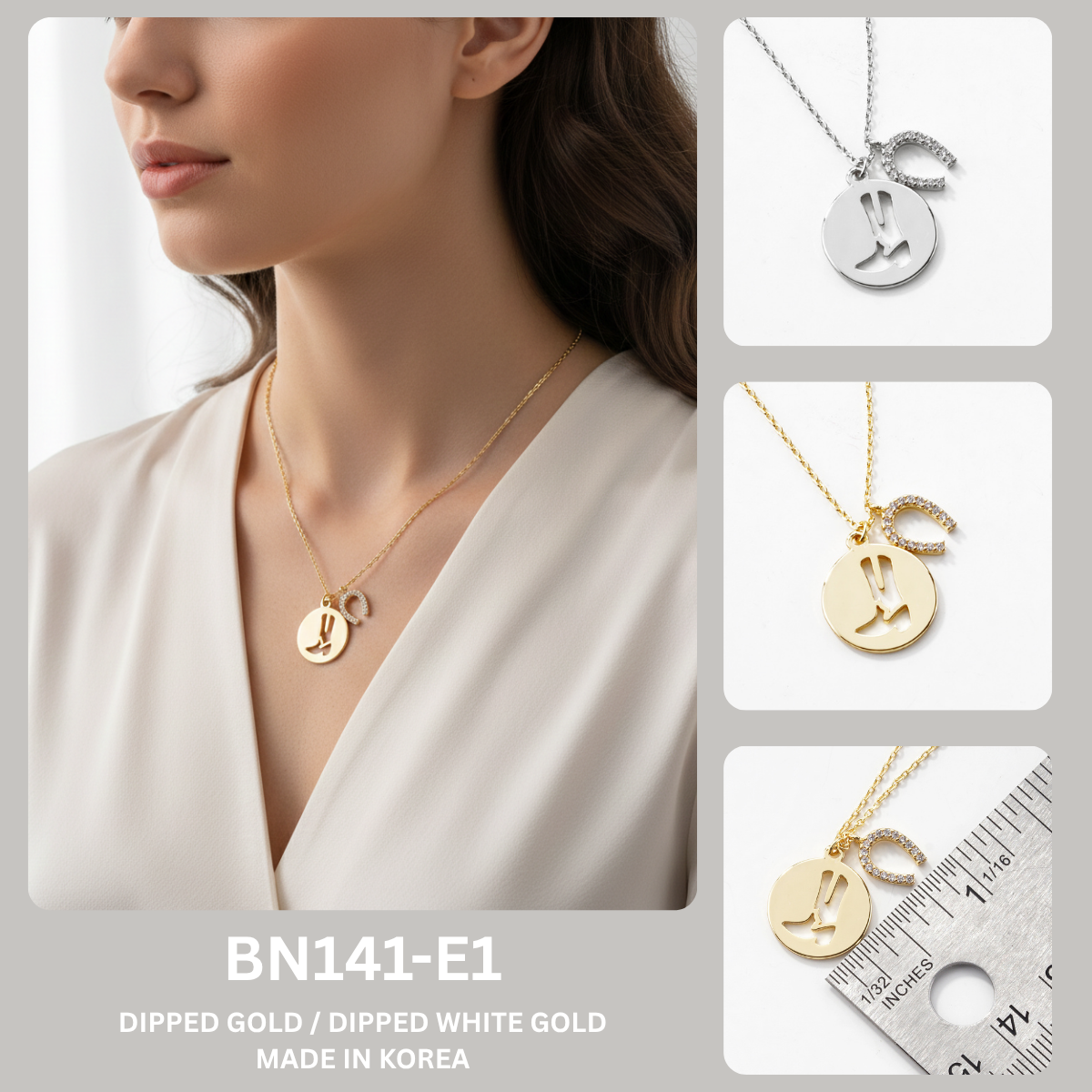 Western Boot & Horseshoe Charm Pendant Necklace