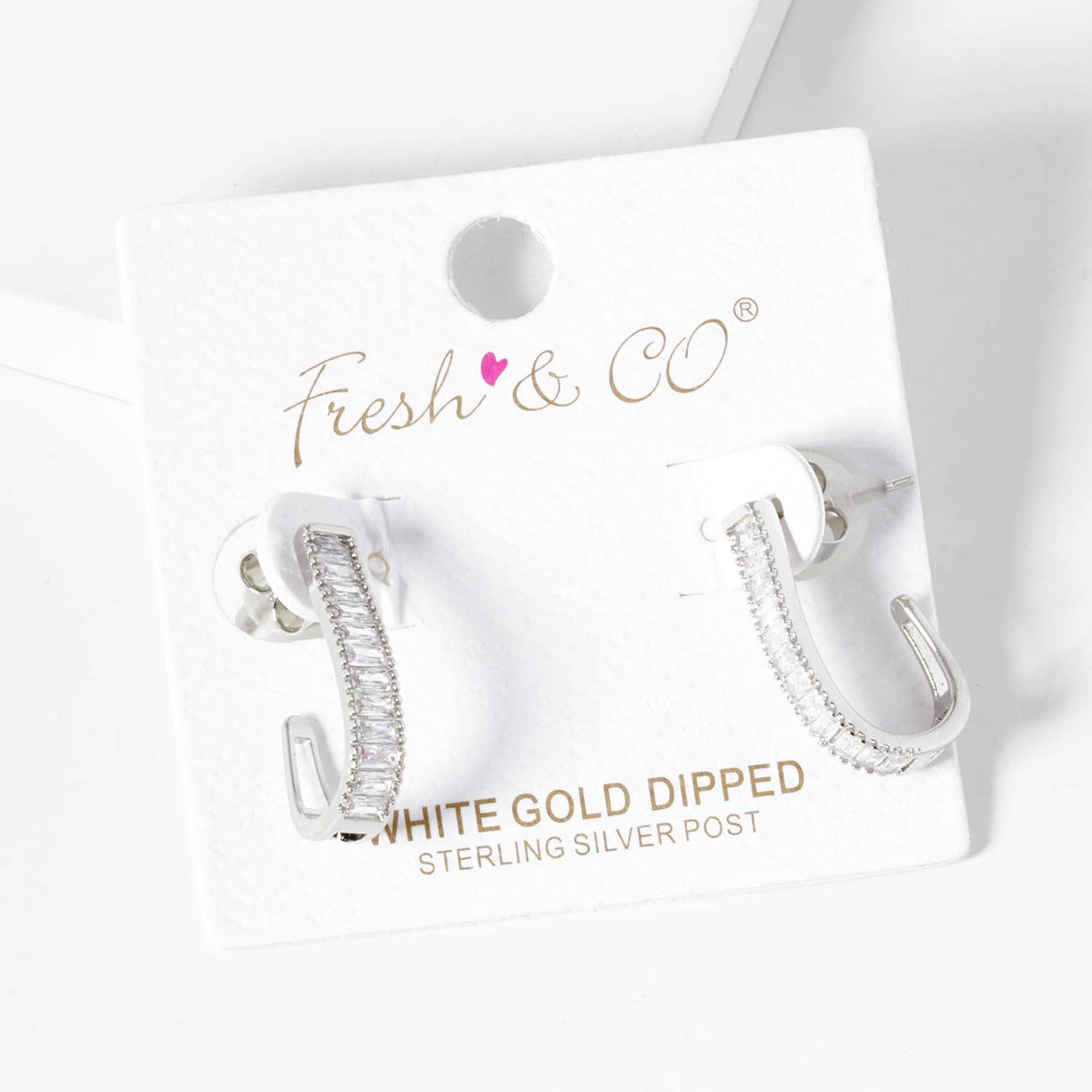 Dainty Baguette Cubic Zirconia Open Hoop Earrings