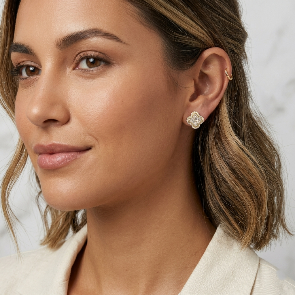 Pave Clover Bridesmaid Proposal Stud Earrings