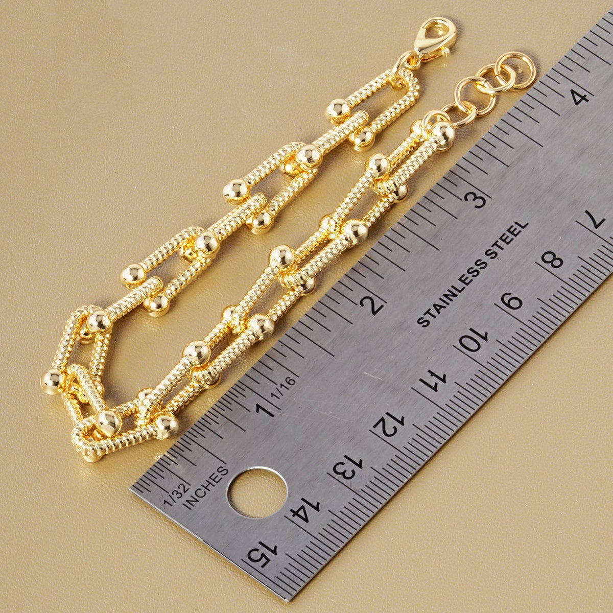 Modern U-Link Statement Bracelet with Polished Bead Accents
