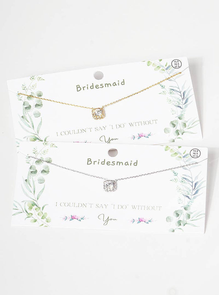 Dainty Cubic Zirconia Cushion Halo Bridesmaid Necklace