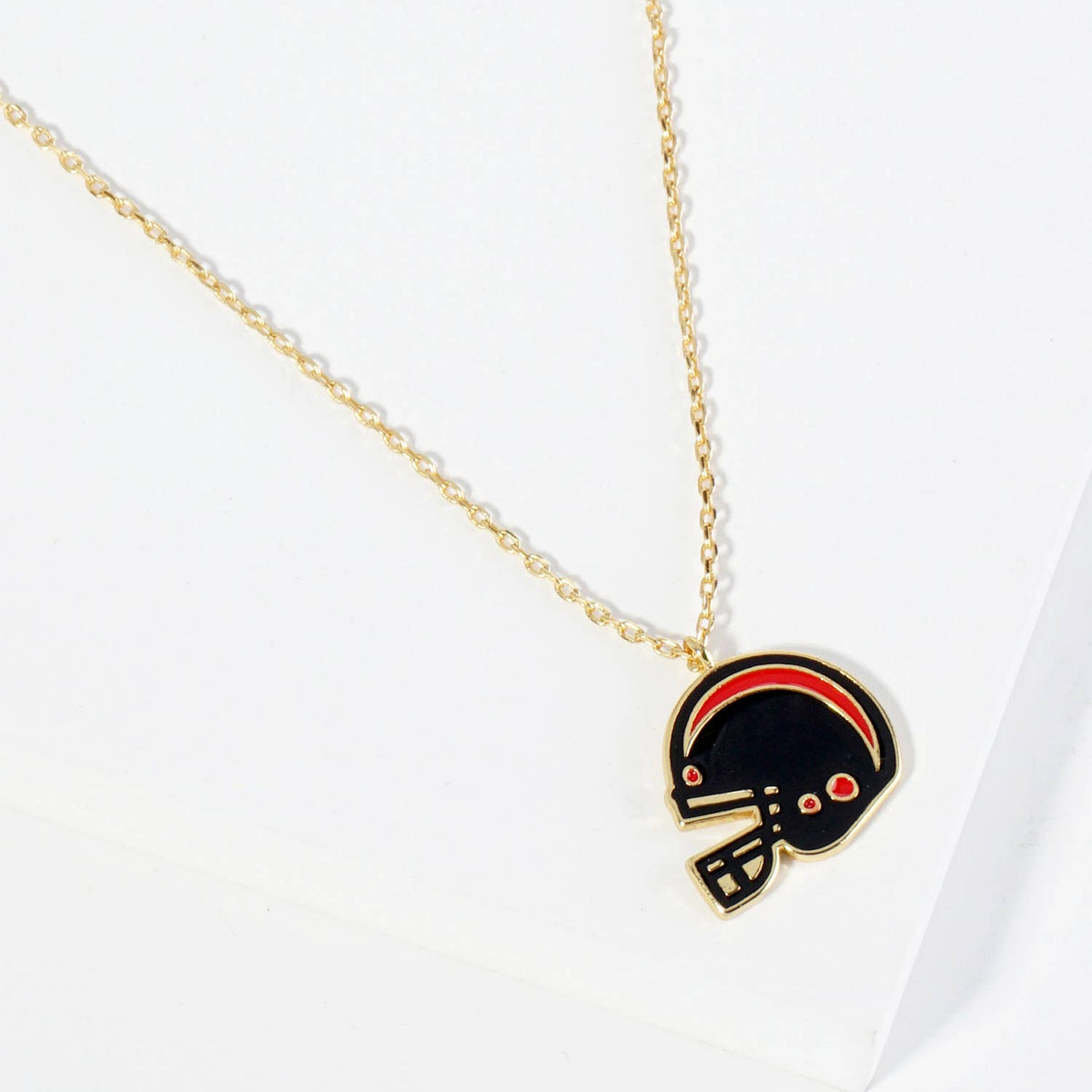 18K GOLD ENAMEL FOOTBALL HELMET PENDANT GAME DAY NECKLACE