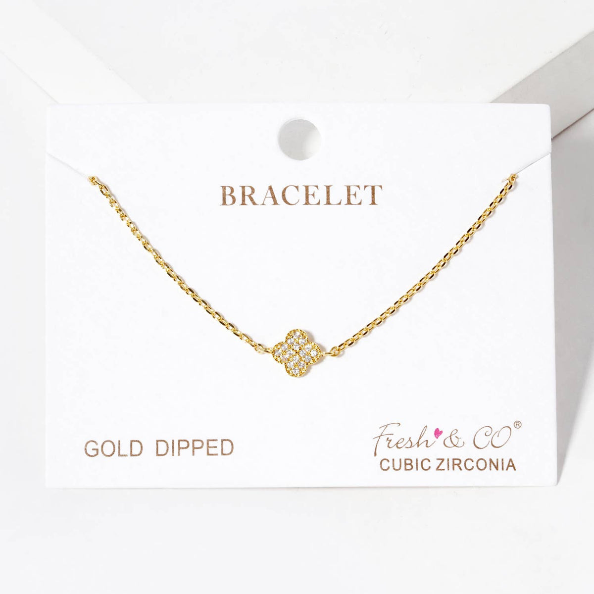 Dainty Cubic Zirconia Clover Charm Bracelet